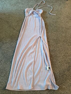 Light Lavender Ribbed Maxi Halter Dress SHEIN Size L
